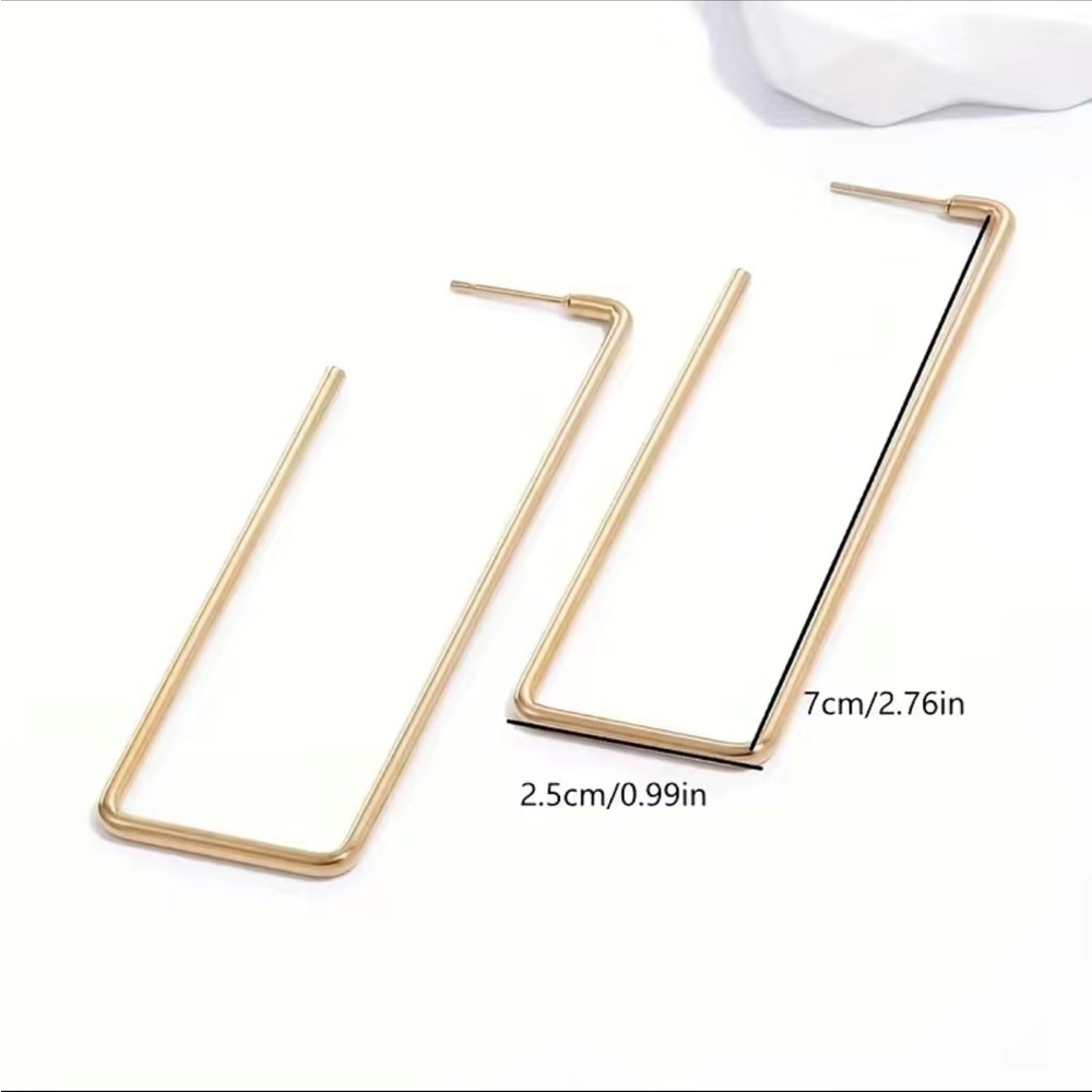 18K Rectangle hoop gold earrings - Picture 4 of 5